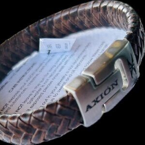 Dark Brown Braided Genuine Leather Stainless Steel Axion Jewelry Men's Bracelet